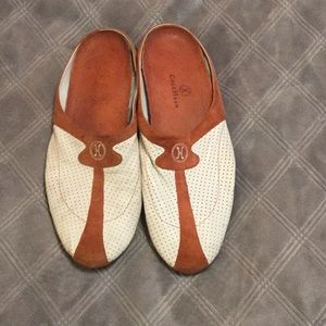 Cole Haan white leather/cognac suede flats